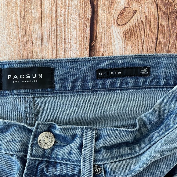 PacSun light wash distressed men slim fit jeans 100% cotton rn45421 size 32x30 - Picture 9 of 13